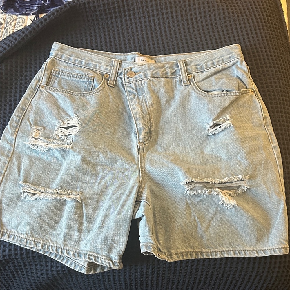 Forever 21 Light Blue Distressed Denim Jean Shorts